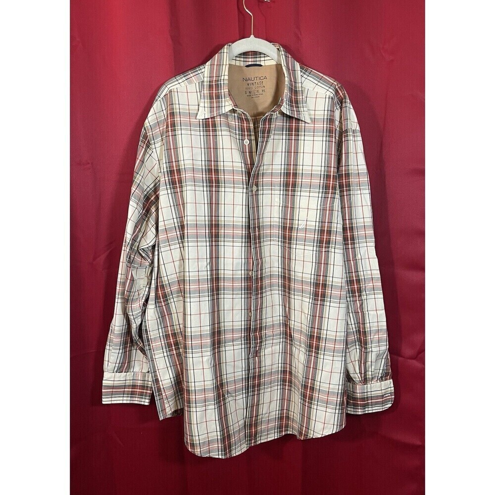 Vintage Y2K Men’s Nautica Hong Kong Plaid Button-Down Shirt Size L 100% Cotton